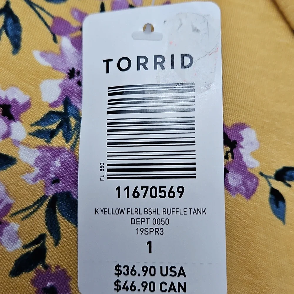 Torrid Floral Ruffle Tank Top V-Neck NEW 1X Torrid Size 1 Yellow - Picture 9 of 11